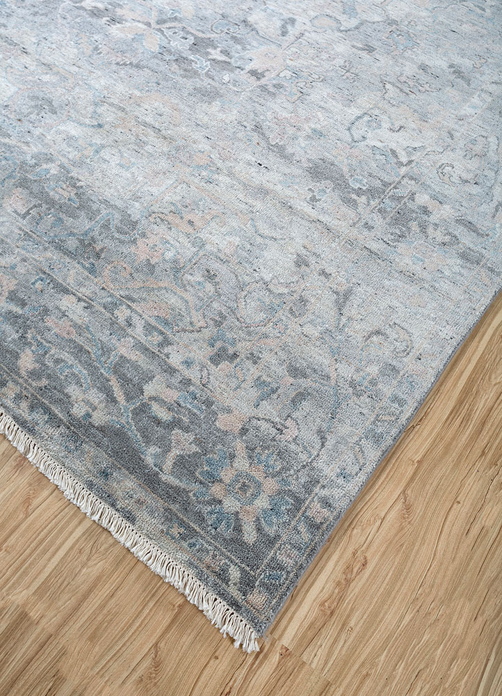 far east blue wool hand knotted Rug - FloorShot