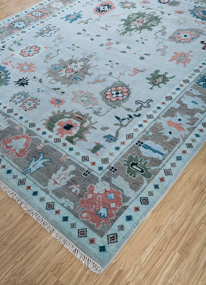 cyanna blue wool hand knotted Rug - FloorShot