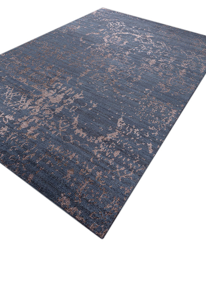 pansy blue wool and viscose hand knotted Rug - FloorShot