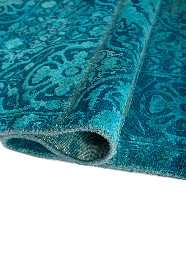 provenance blue wool and silk hand knotted Rug - FloorShot