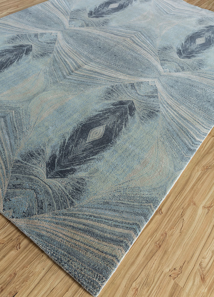 aprezo blue wool and silk hand knotted Rug - FloorShot