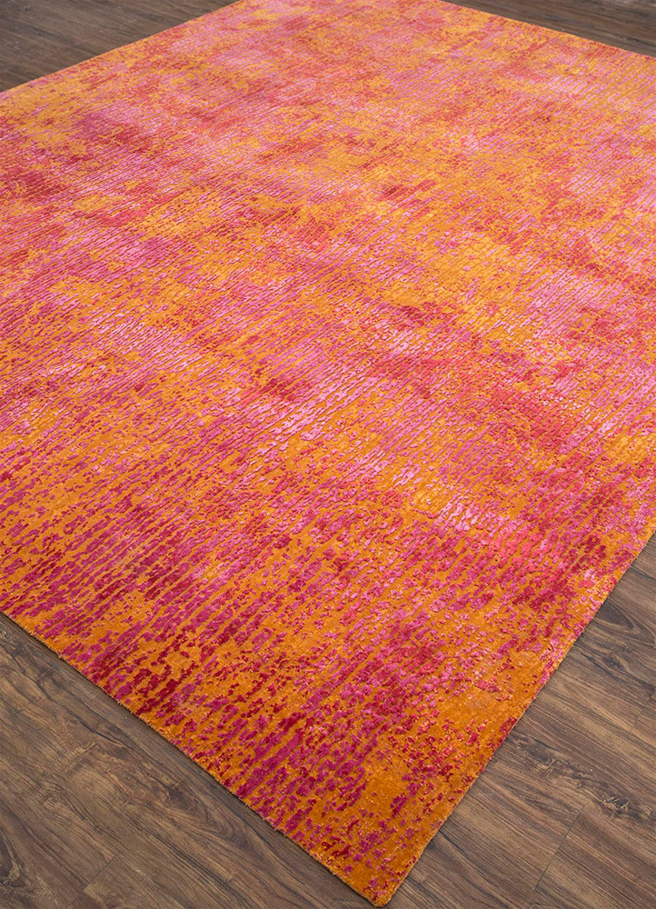 free verse by kavi red and orange wool and silk hand knotted Rug - FloorShot