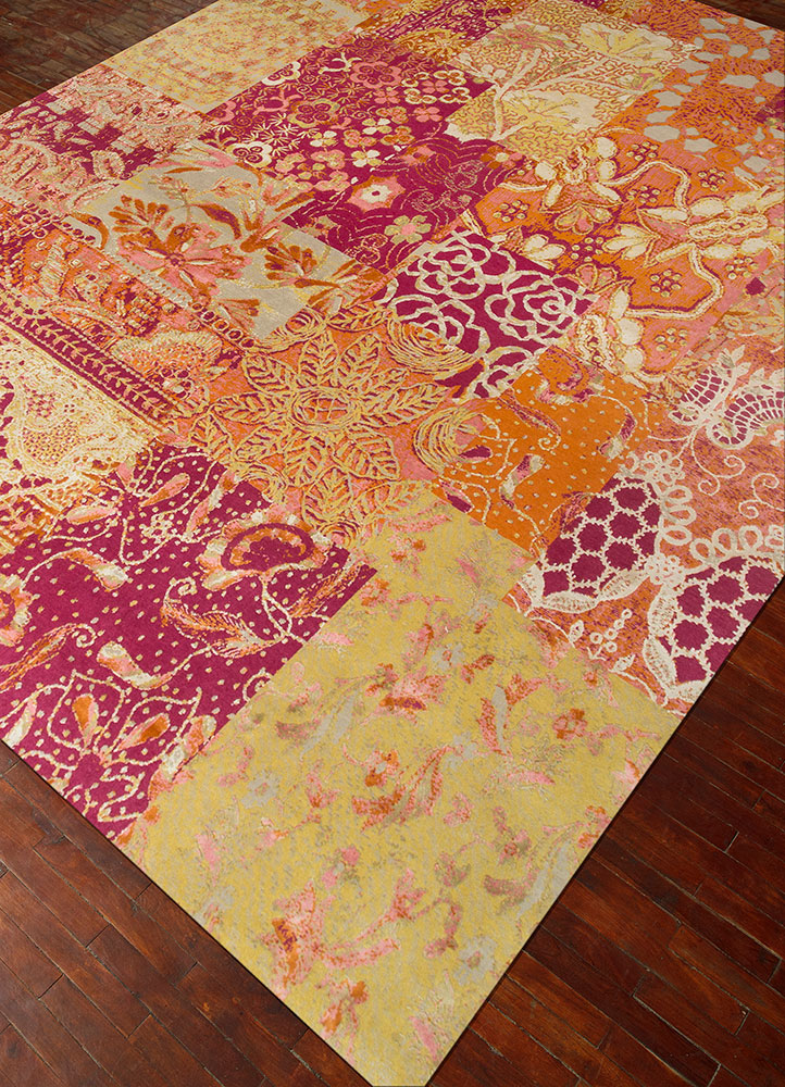 free verse by kavi red and orange wool and silk hand knotted Rug - FloorShot