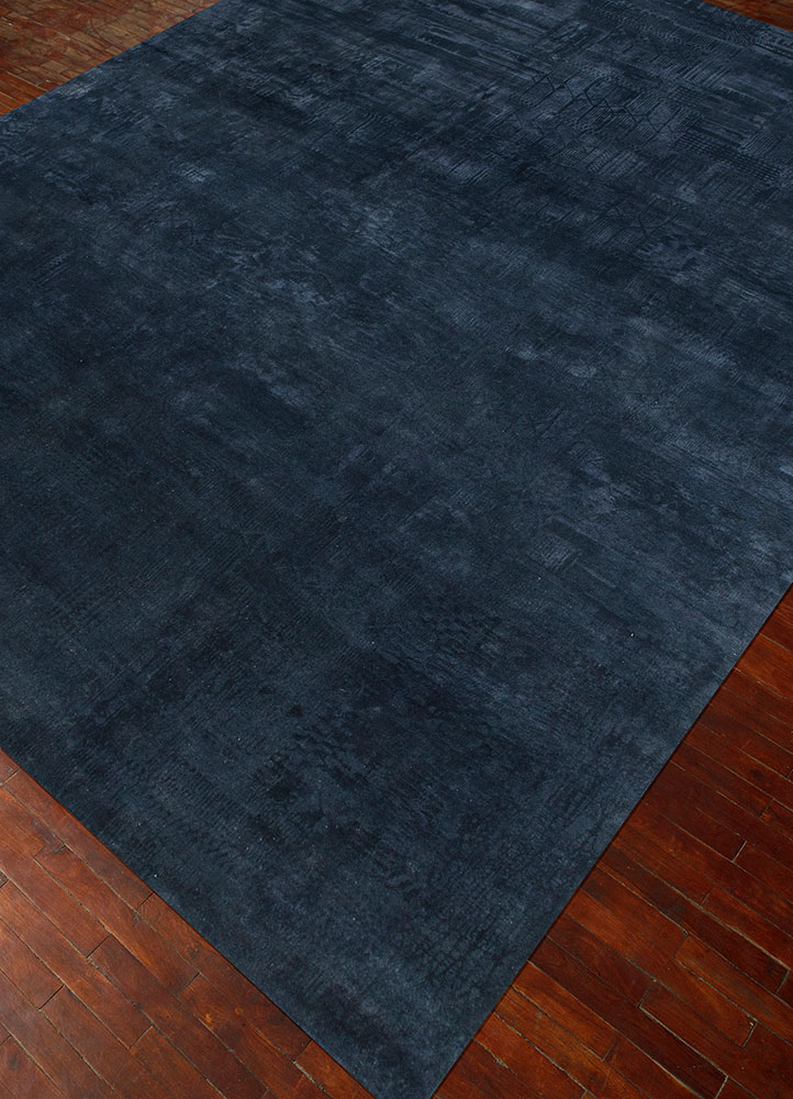 free verse by kavi blue wool and silk hand knotted Rug - FloorShot