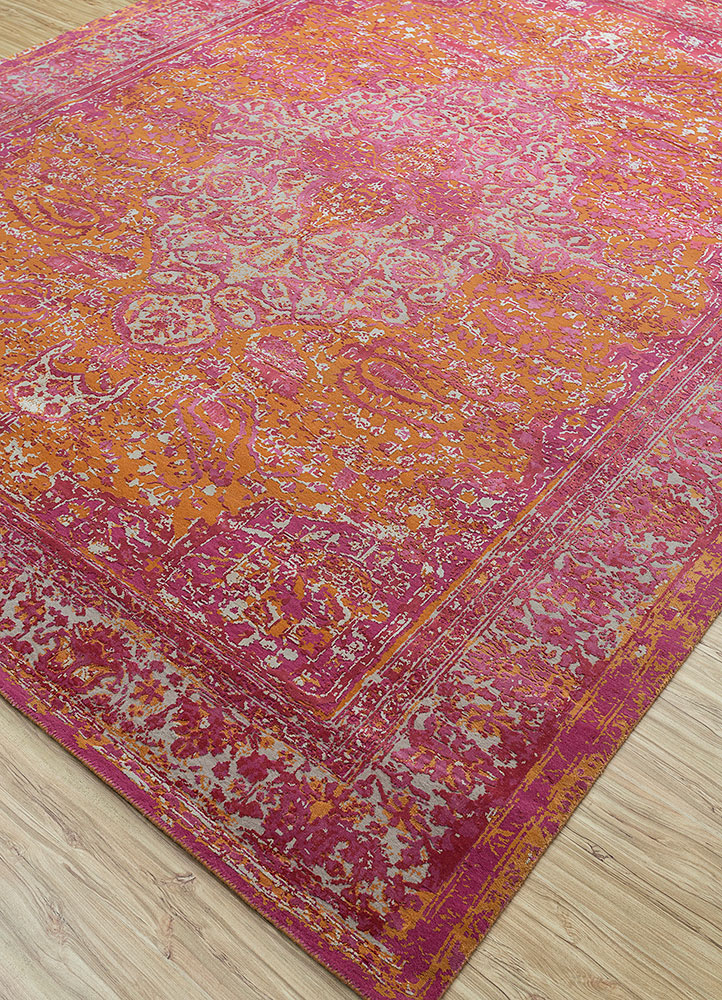 free verse by kavi red and orange wool and silk hand knotted Rug - FloorShot
