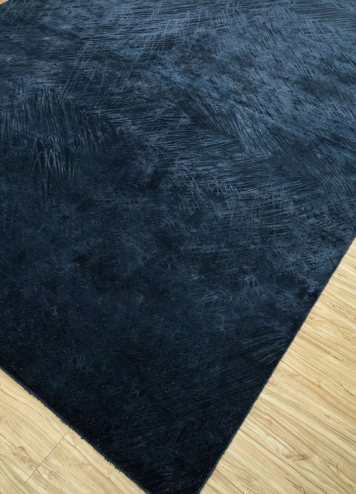 free verse by kavi blue wool and silk hand knotted Rug - FloorShot