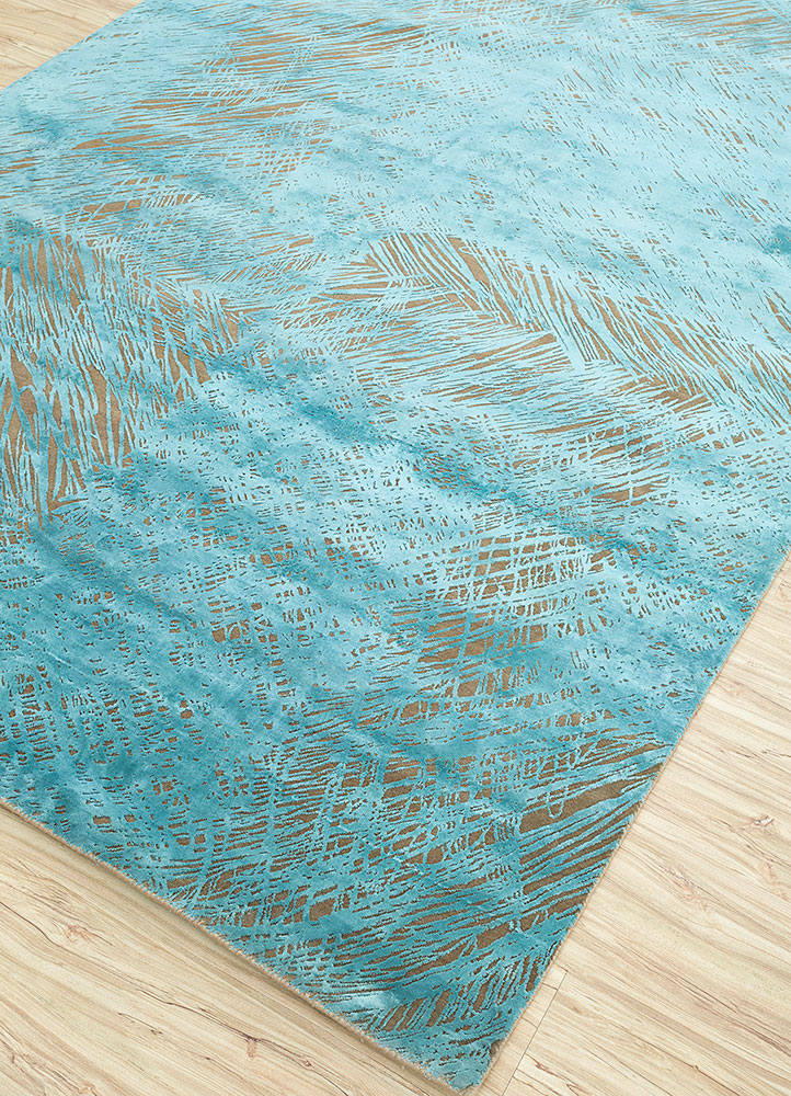 free verse by kavi blue wool and silk hand knotted Rug - FloorShot