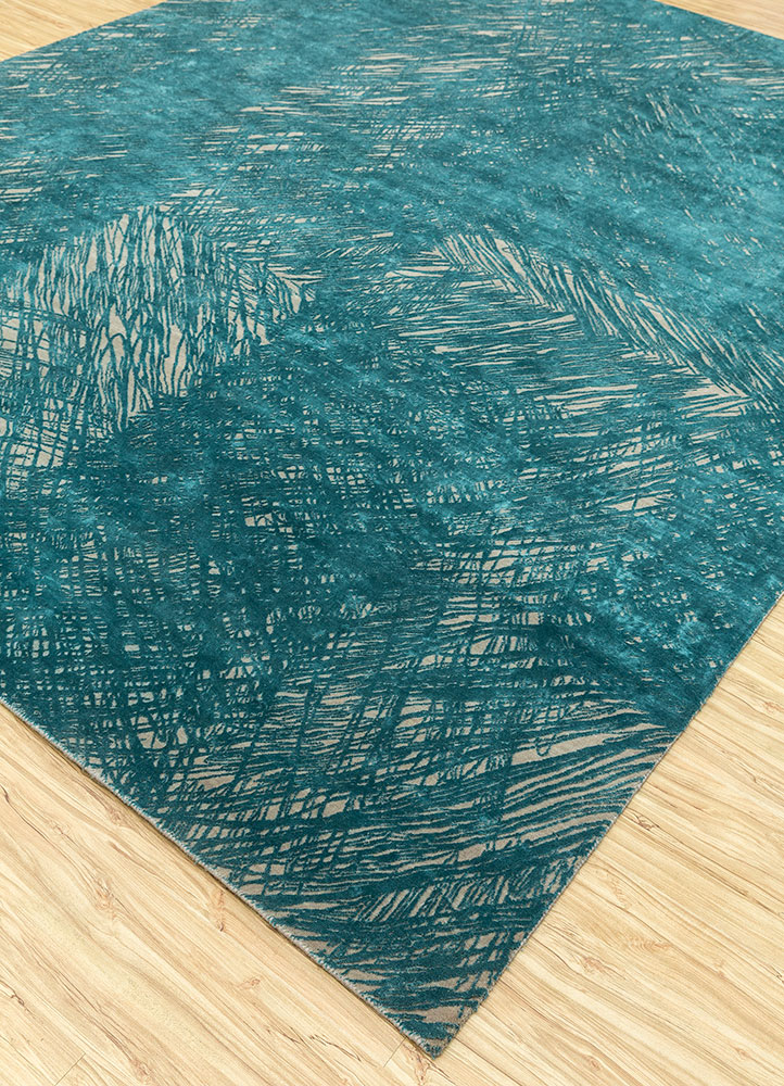 free verse by kavi blue wool and silk hand knotted Rug - FloorShot