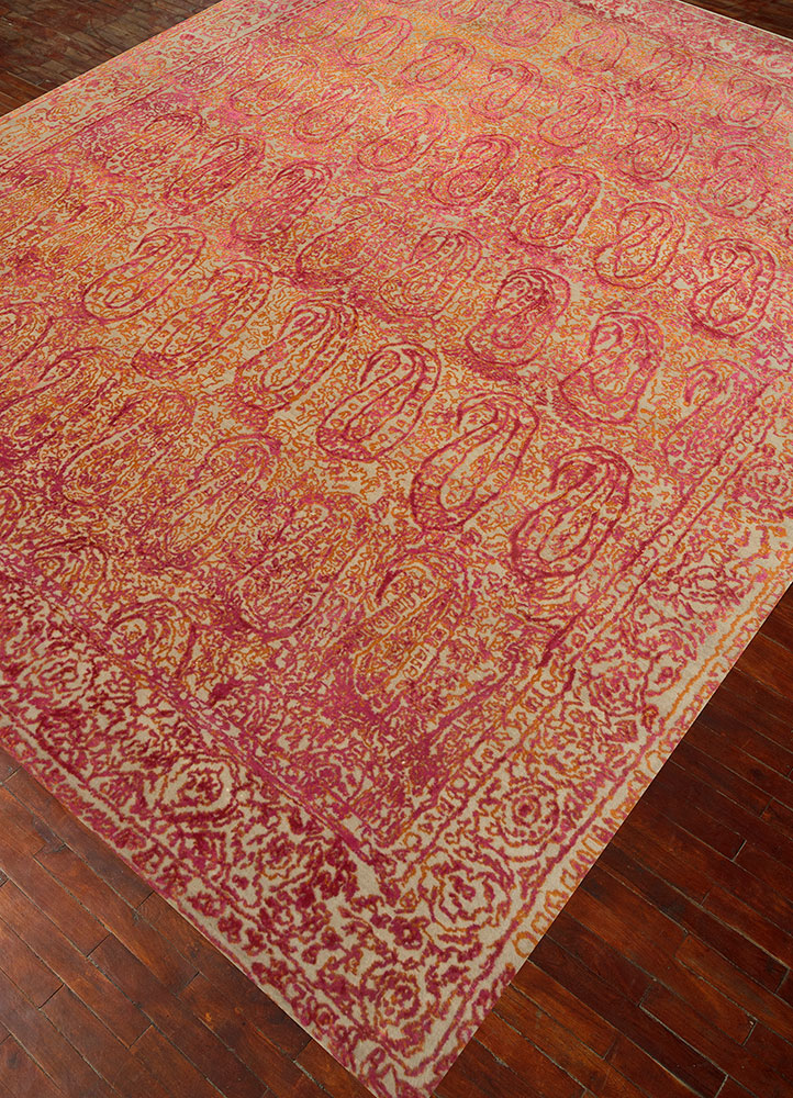 free verse by kavi red and orange wool and silk hand knotted Rug - FloorShot