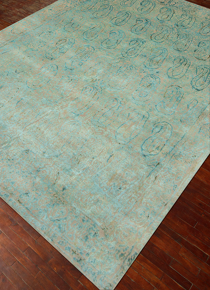 free verse by kavi green wool and silk hand knotted Rug - FloorShot