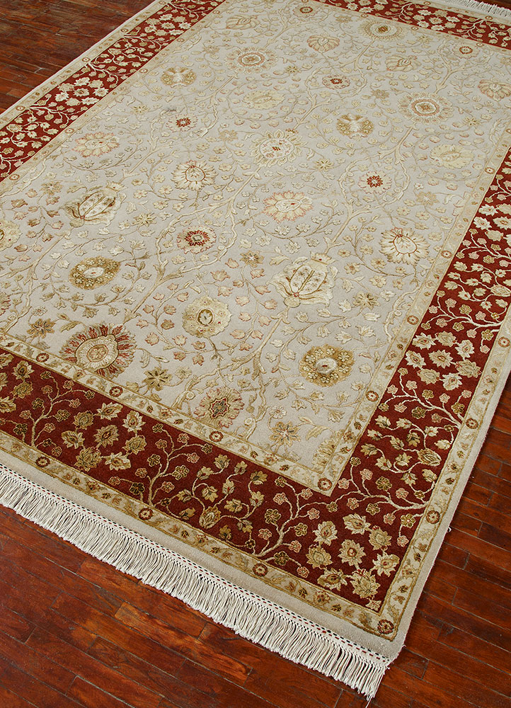 aurora ivory wool and silk hand knotted Rug - FloorShot