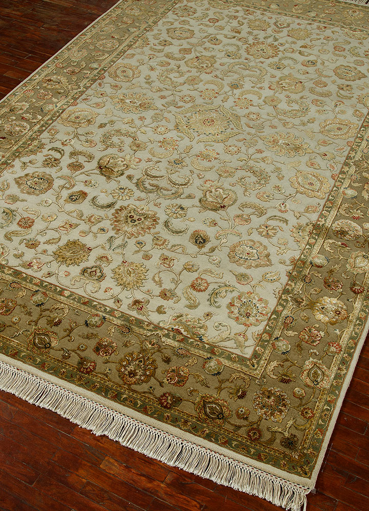 aurora ivory wool and silk hand knotted Rug - FloorShot