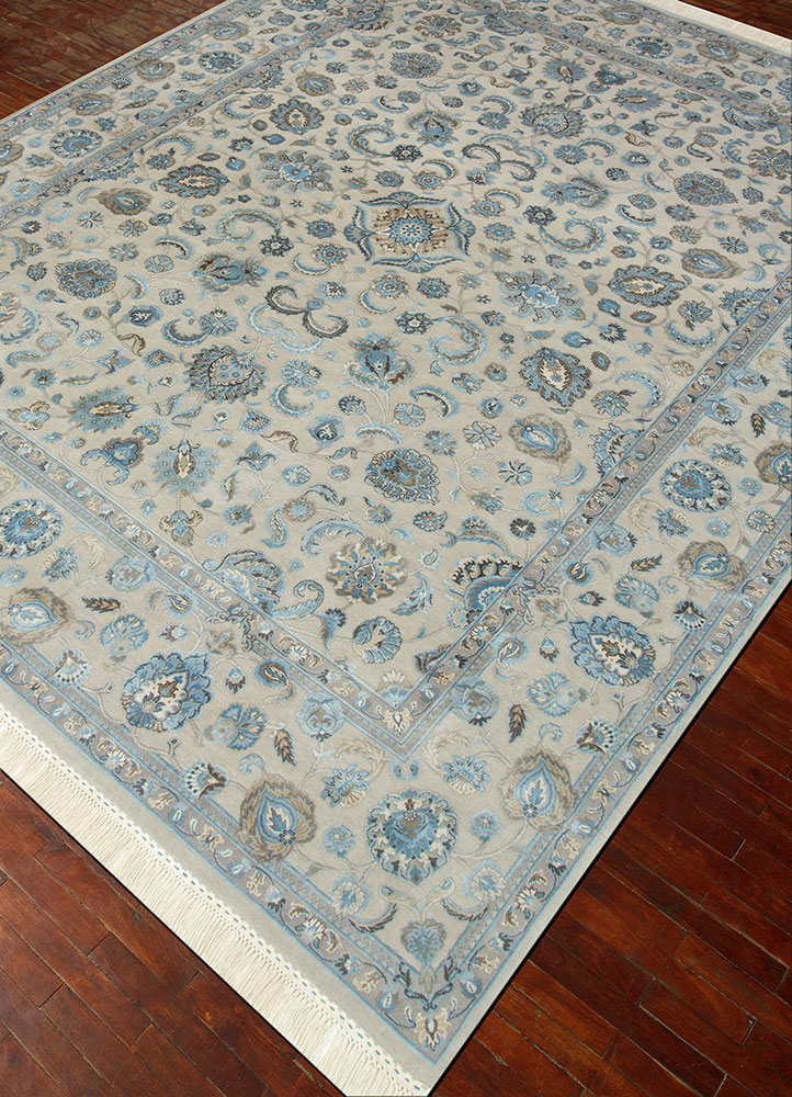 aurora ivory wool and silk hand knotted Rug - FloorShot