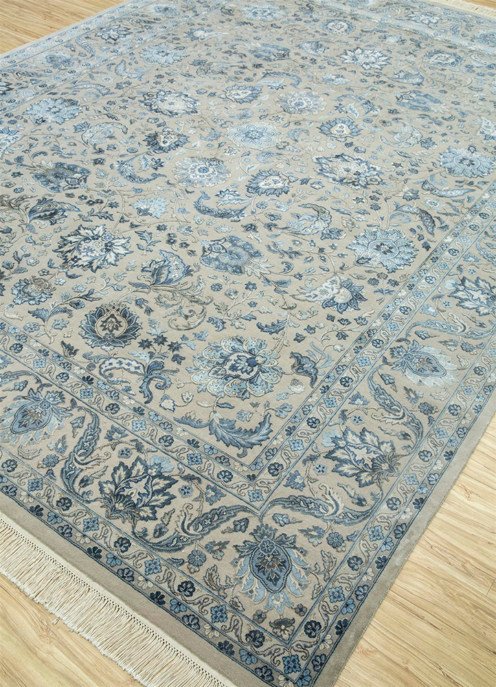 aurora ivory wool and silk hand knotted Rug - FloorShot