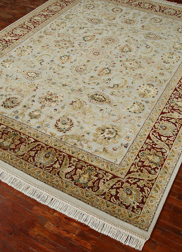 aurora ivory wool and silk hand knotted Rug - FloorShot
