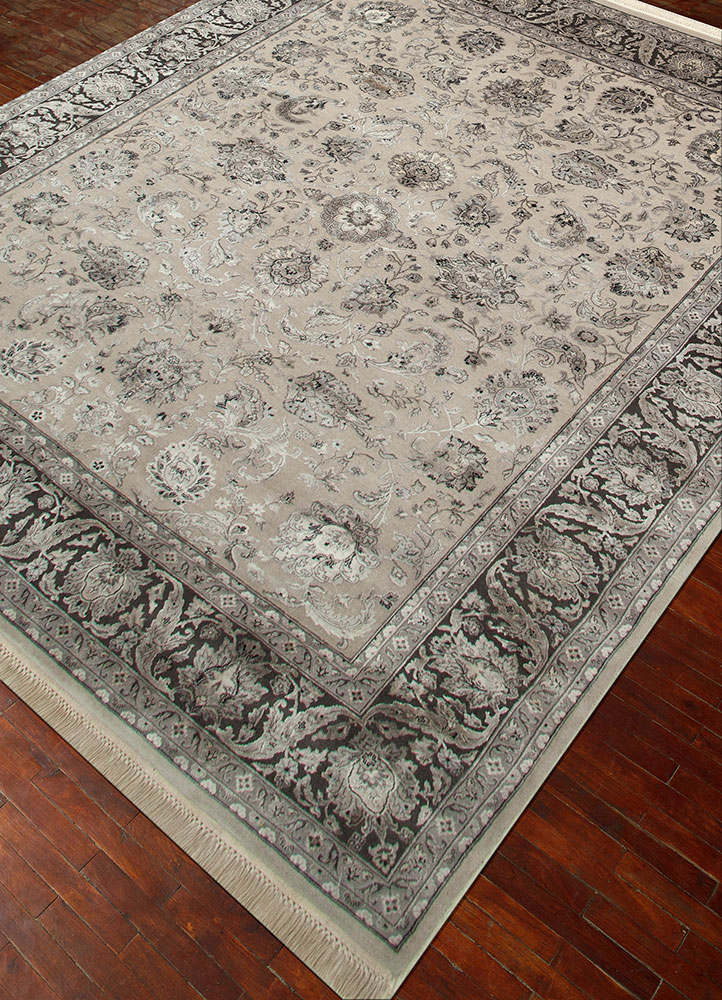 aurora ivory wool and silk hand knotted Rug - FloorShot