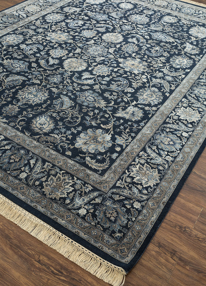 aurora blue wool and silk hand knotted Rug - FloorShot