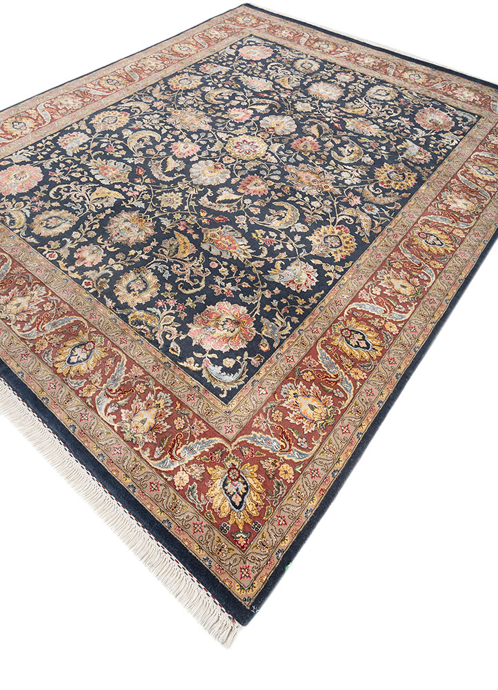 aurora blue wool and silk hand knotted Rug - FloorShot