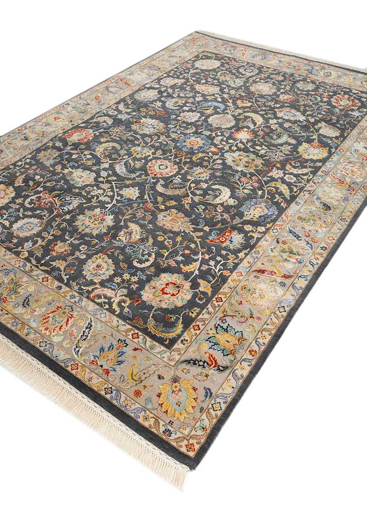 aurora blue wool and silk hand knotted Rug - FloorShot