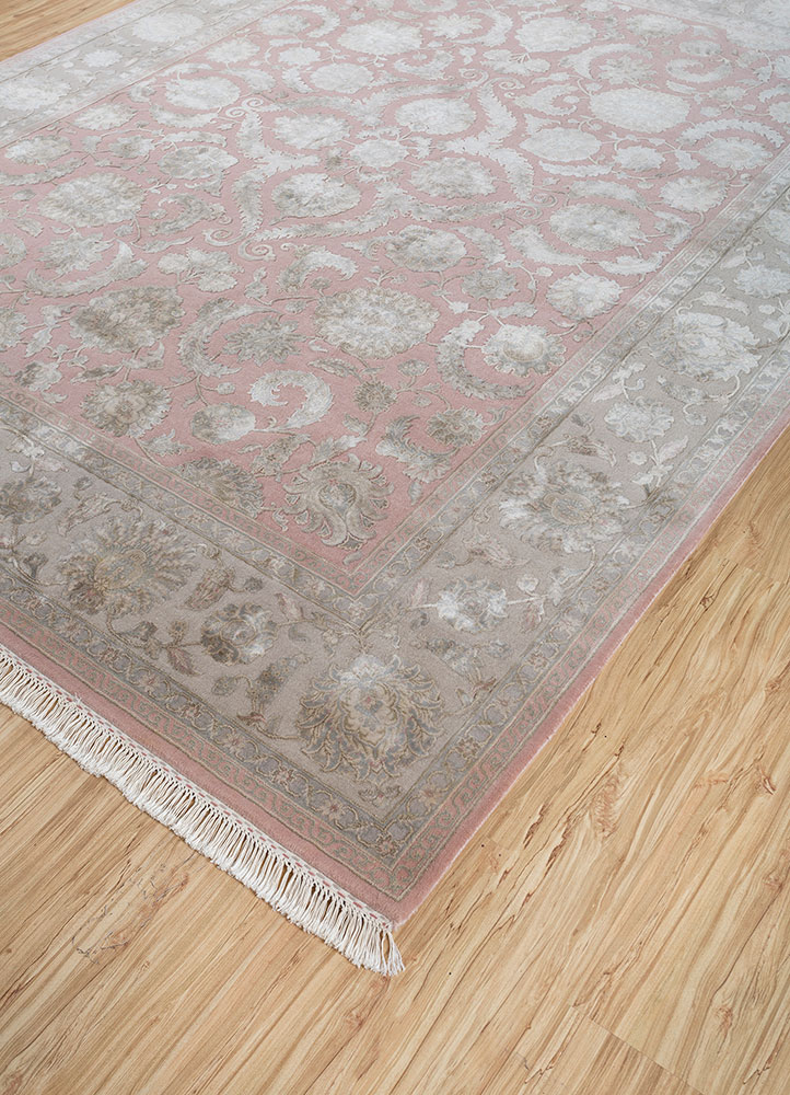 aurora red and orange wool and silk hand knotted Rug - FloorShot