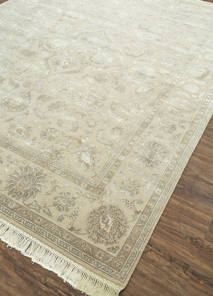 aurora ivory wool and silk hand knotted Rug - FloorShot