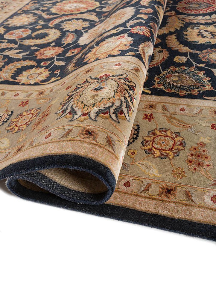 aurora blue wool and silk hand knotted Rug - FloorShot