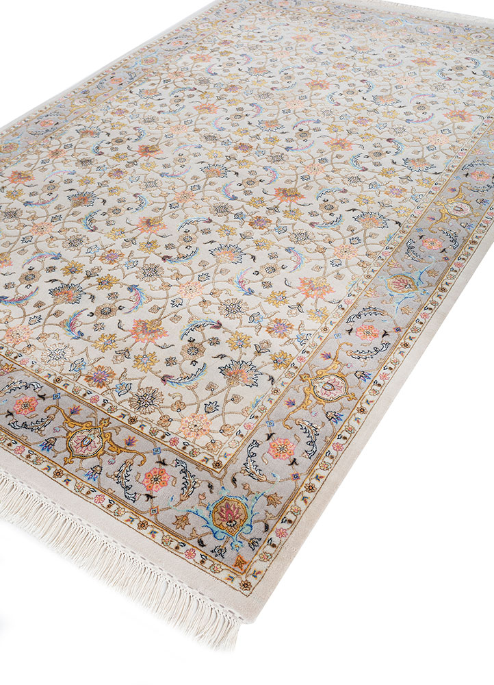 aurora ivory wool and silk hand knotted Rug - FloorShot