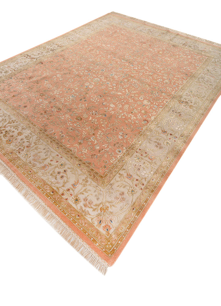 aurora red and orange wool and silk hand knotted Rug - FloorShot