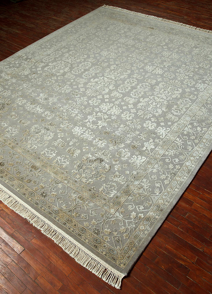aurora grey and black wool and silk hand knotted Rug - FloorShot