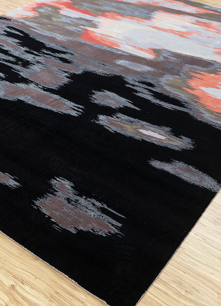 aurora grey and black wool and silk hand knotted Rug - FloorShot