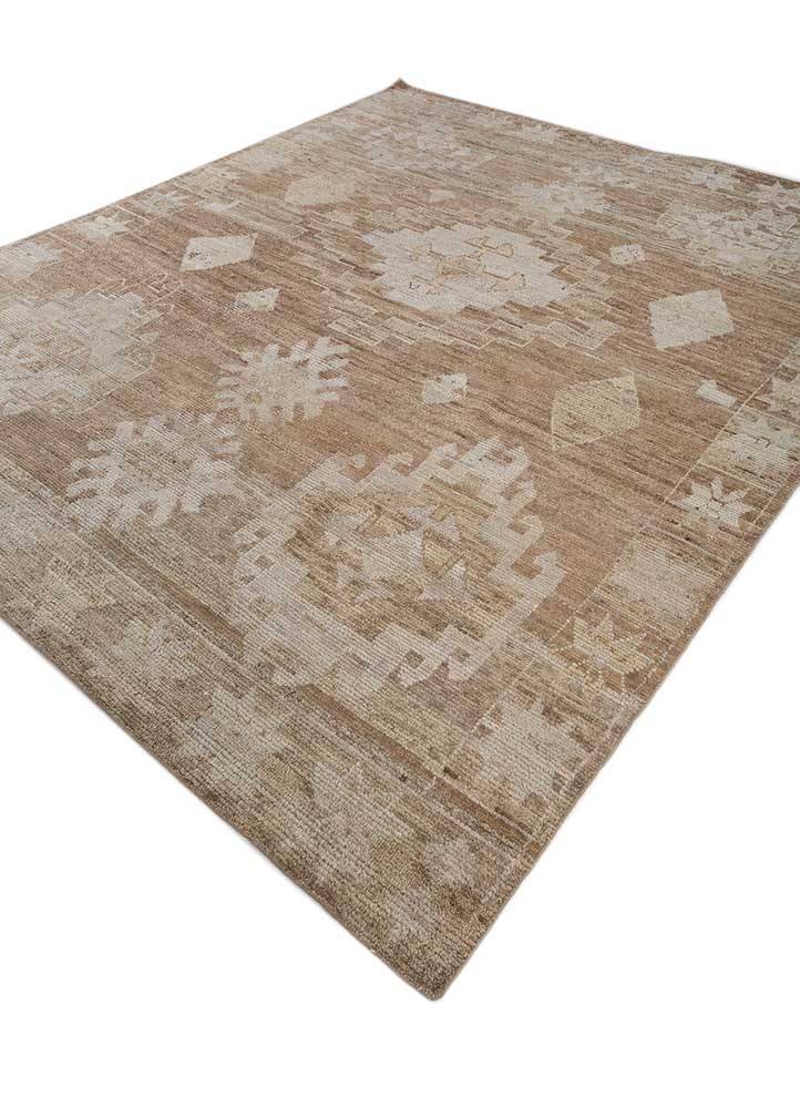 manifest beige and brown afghan wool hand knotted Rug - FloorShot