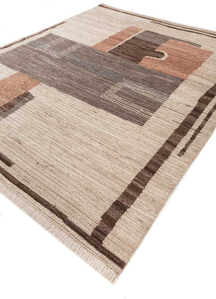 manifest beige and brown afghan wool hand knotted Rug - FloorShot