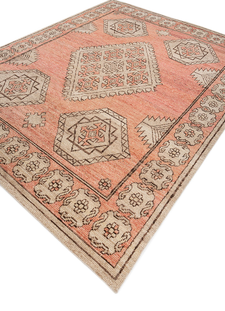 thyme red and orange afghan wool hand knotted Rug - FloorShot