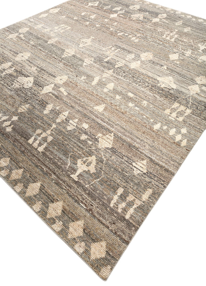 manifest beige and brown afghan wool hand knotted Rug - FloorShot