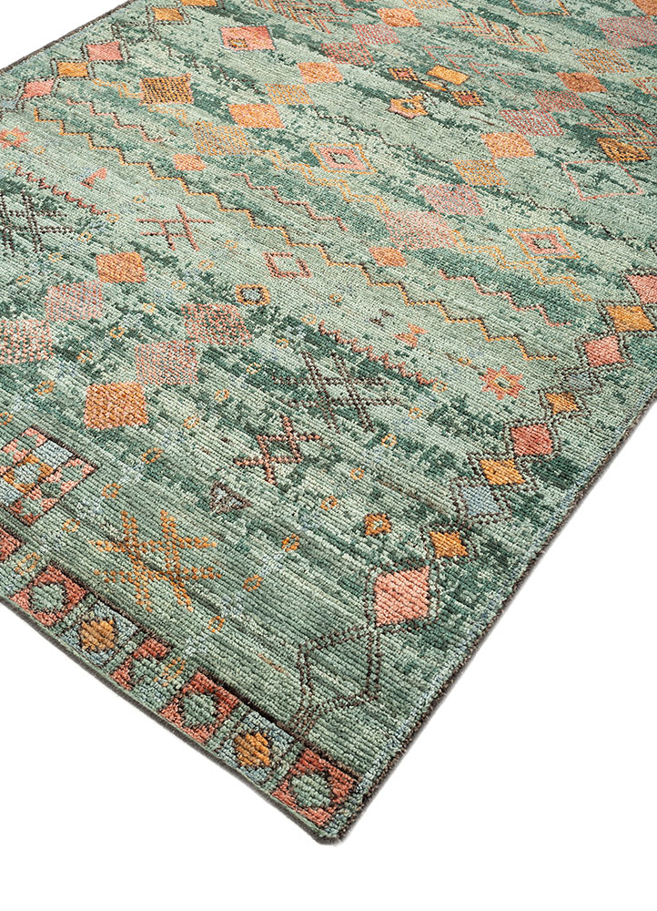 thyme green afghan wool hand knotted Rug - FloorShot