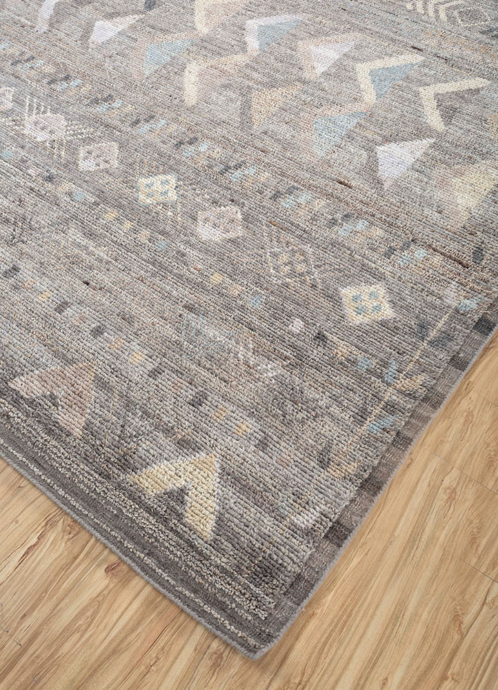 manifest blue afghan wool hand knotted Rug - FloorShot
