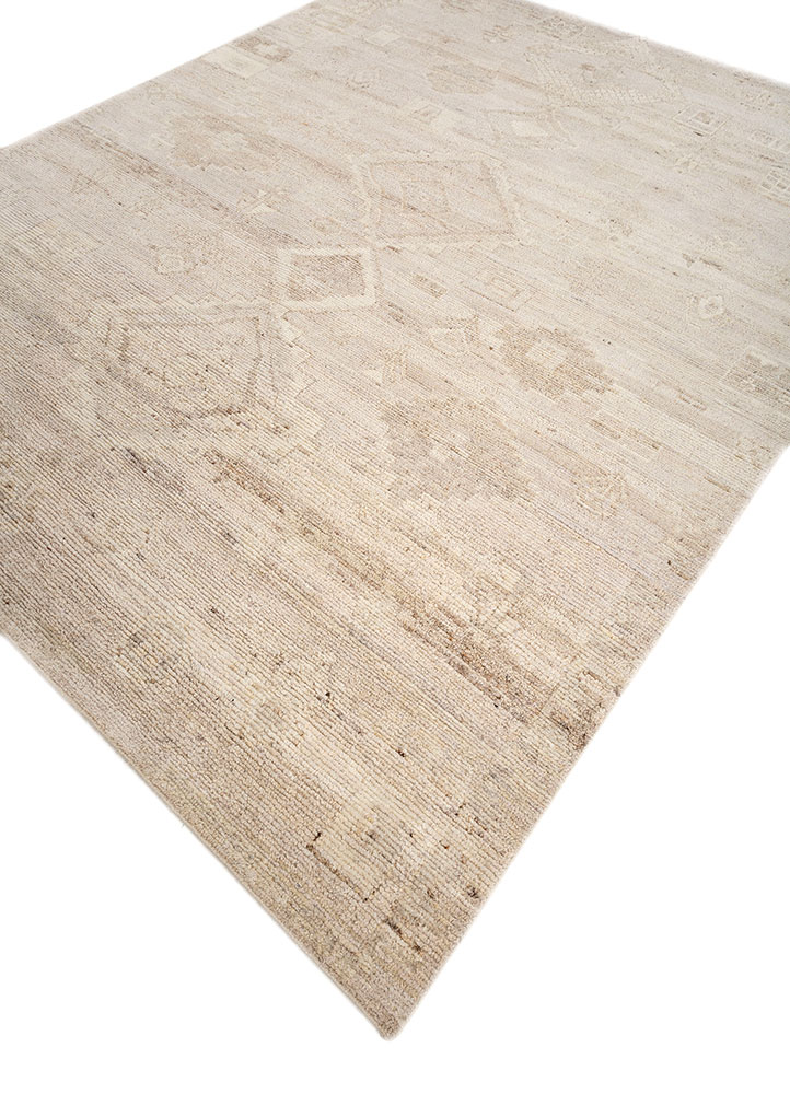 manifest beige and brown afghan wool hand knotted Rug - FloorShot