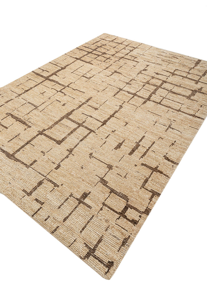 manifest beige and brown afghan wool hand knotted Rug - FloorShot