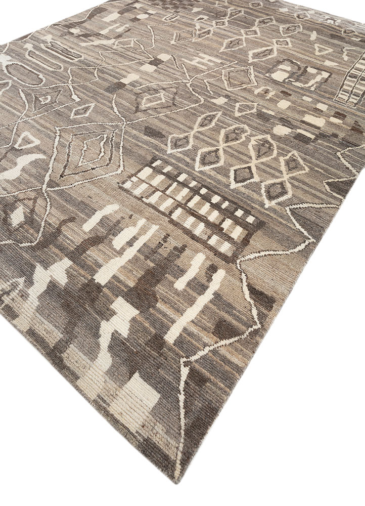manifest beige and brown afghan wool hand knotted Rug - FloorShot