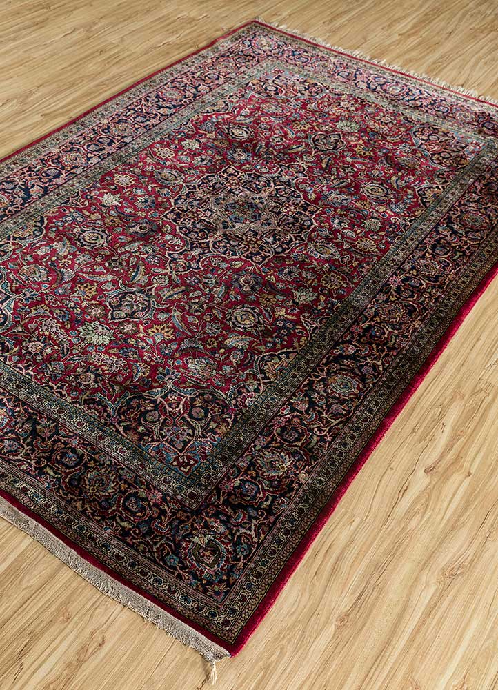 gulmarg red and orange silk hand knotted Rug - FloorShot