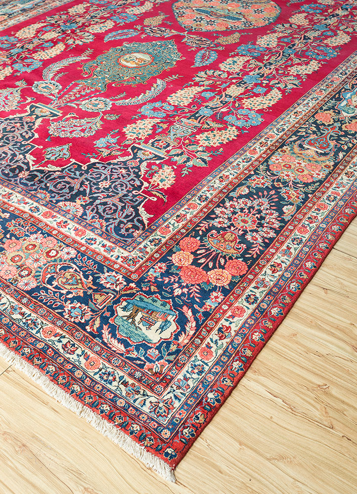 aalam pink and purple wool hand knotted Rug - FloorShot