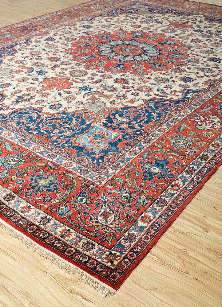 aalam blue wool hand knotted Rug - FloorShot