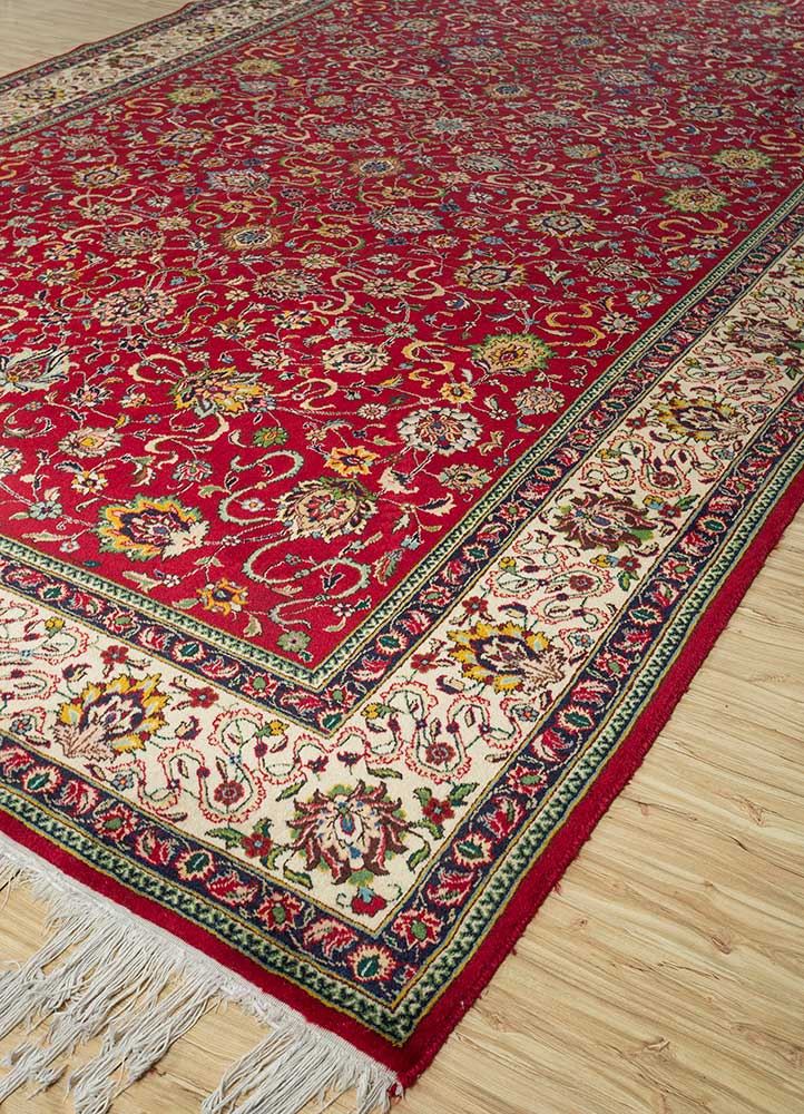 aalam red and orange wool hand knotted Rug - FloorShot