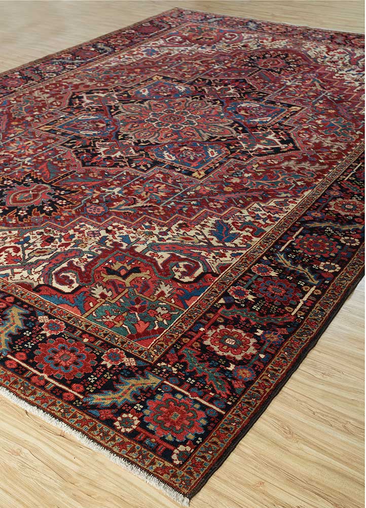 aalam red and orange wool hand knotted Rug - FloorShot