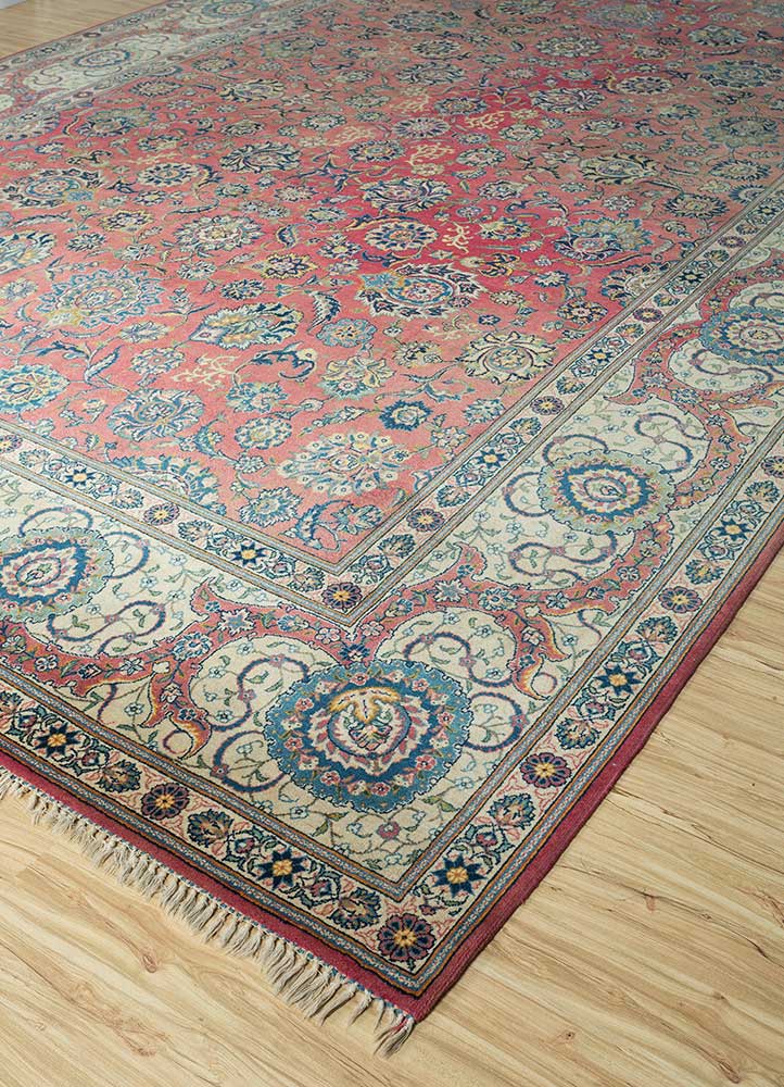 aalam red and orange wool hand knotted Rug - FloorShot