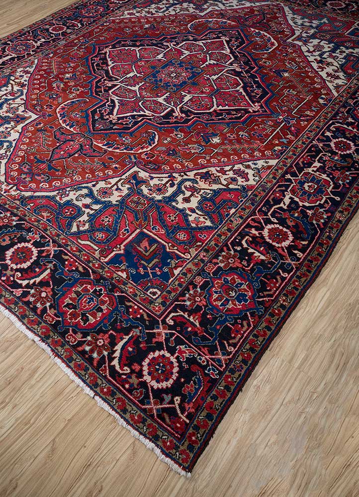aalam red and orange wool hand knotted Rug - FloorShot