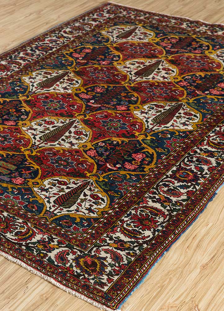 aalam red and orange wool hand knotted Rug - FloorShot