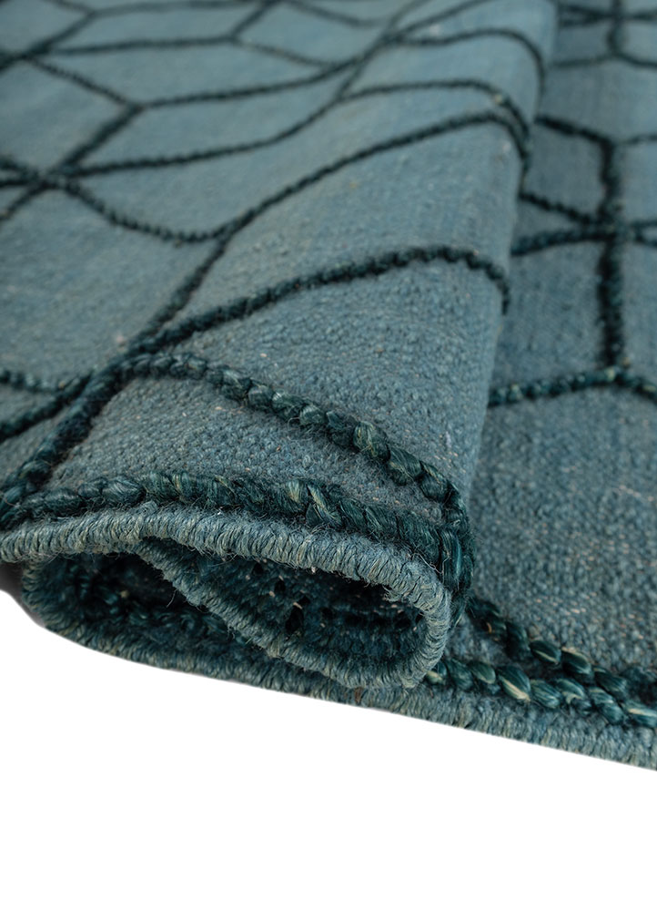 indusbar blue wool flat weaves Rug - FloorShot