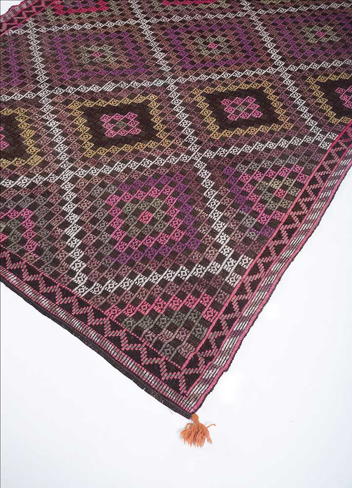 nuray pink and purple wool hand knotted Rug - FloorShot