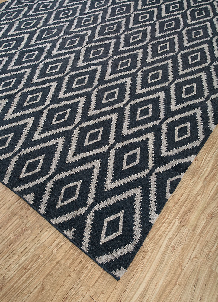 bedouin grey and black wool flat weaves Rug - FloorShot